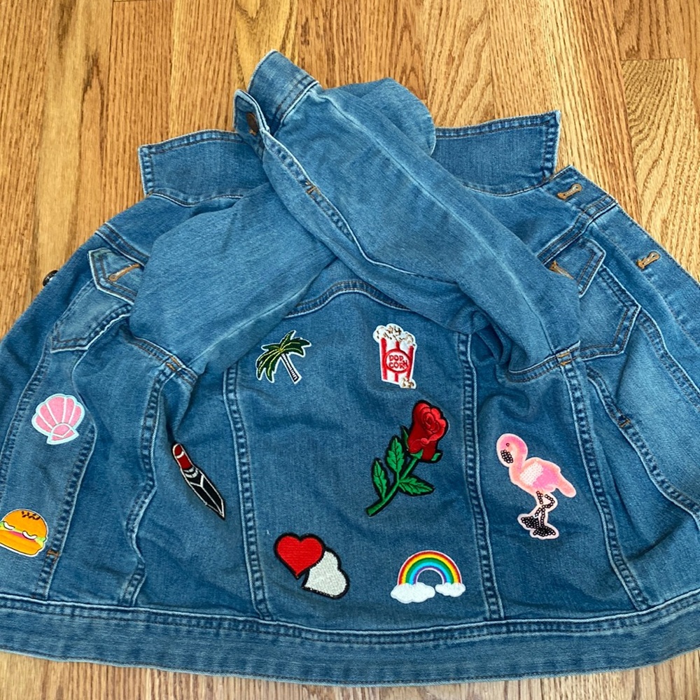 J.Crew jean jacket with patches added